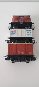 Hornby Rake of 3 OO Gauge Mixed Wagons Twin Silo, Smiths Crisps & Brown Vent Van