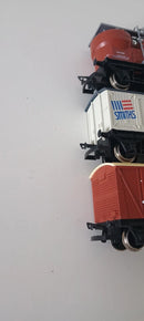 Hornby Rake of 3 OO Gauge Mixed Wagons Twin Silo, Smiths Crisps & Brown Vent Van